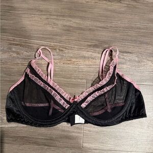 Chic Black and Pink Lace Bra